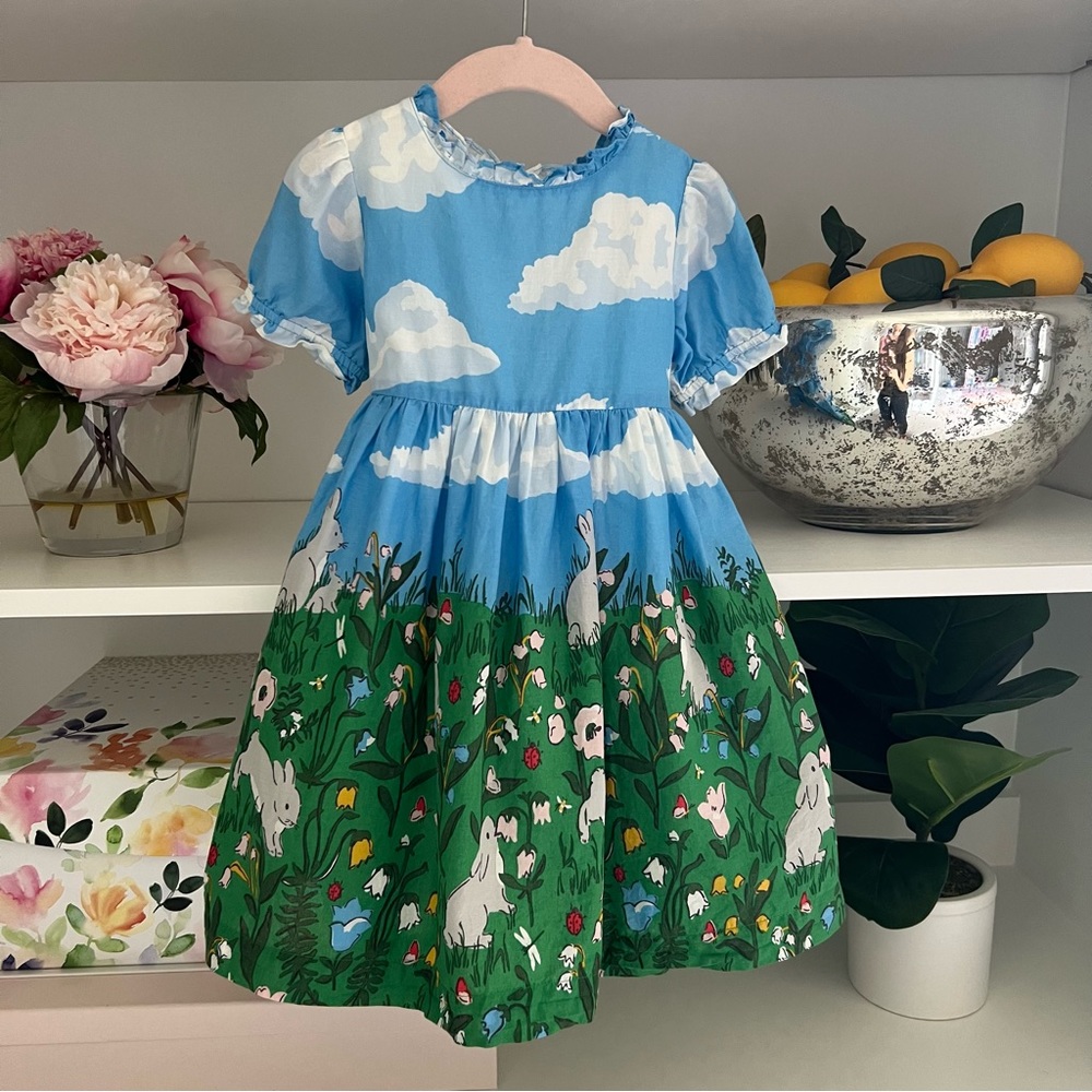 3/4T Mini Boden Blue & Green Easter Bunny Dress